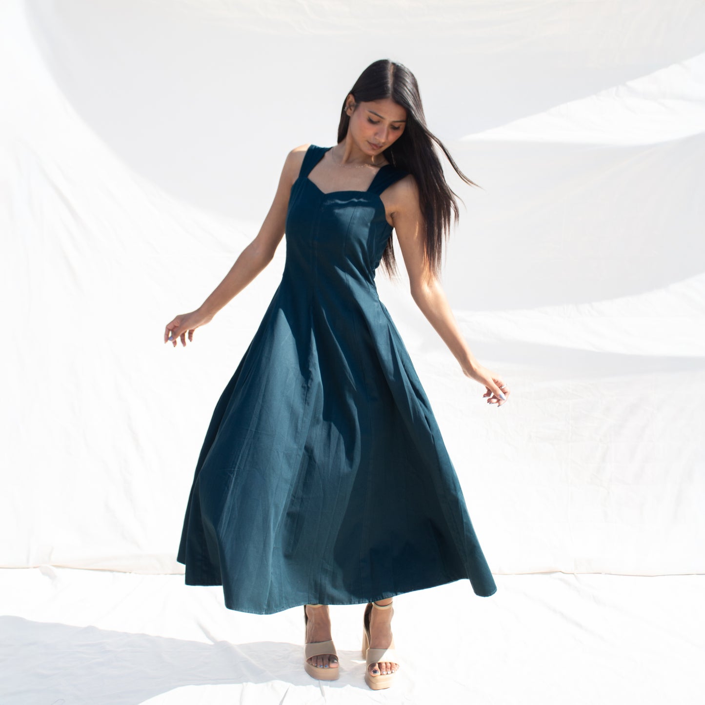 Teal Sweetheart Neck Line Dress