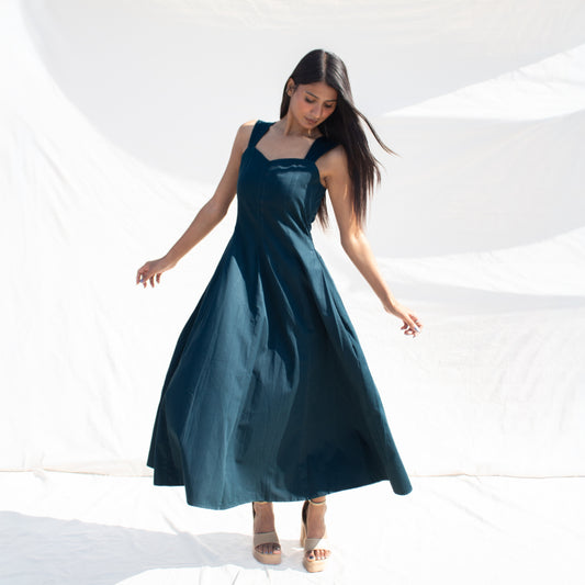 Teal Sweetheart Neck Line Dress