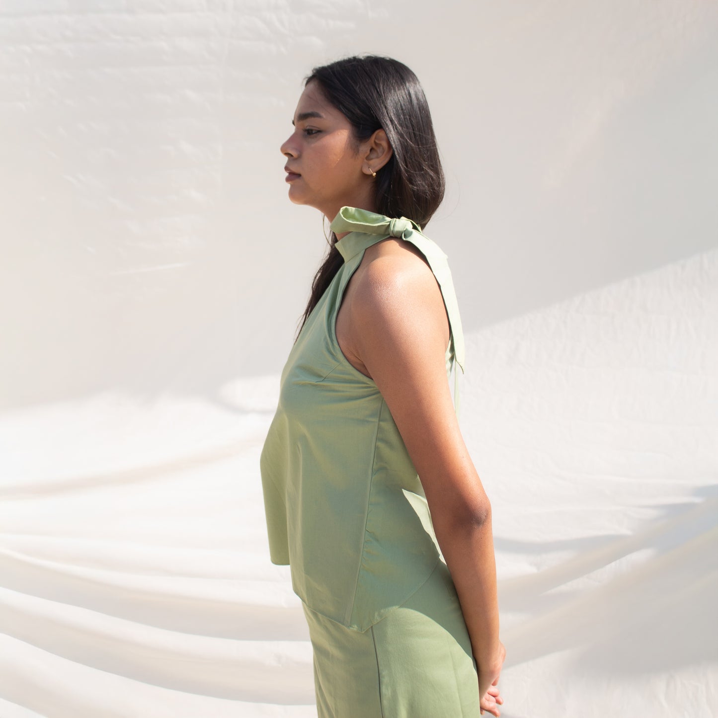 Pista Green Halter Neck Cotton Top