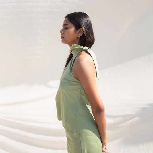 Pista Green Halter Neck Cotton Top