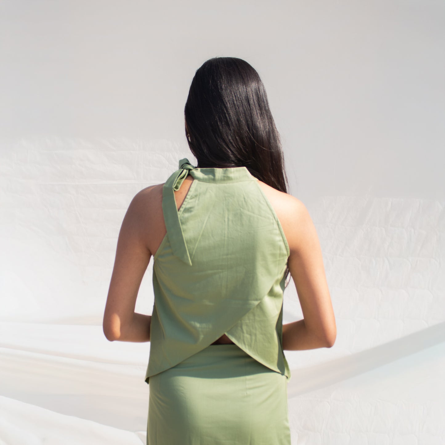 Pista Green Halter Neck Cotton Top
