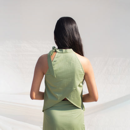 Pista Green Halter Neck Cotton Top