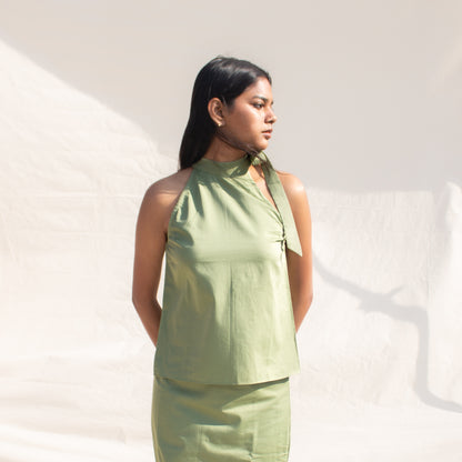 Pista Green Halter Neck Cotton Top