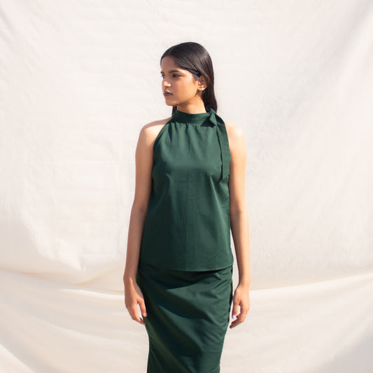 Dark Green Halter Neck Cotton Top