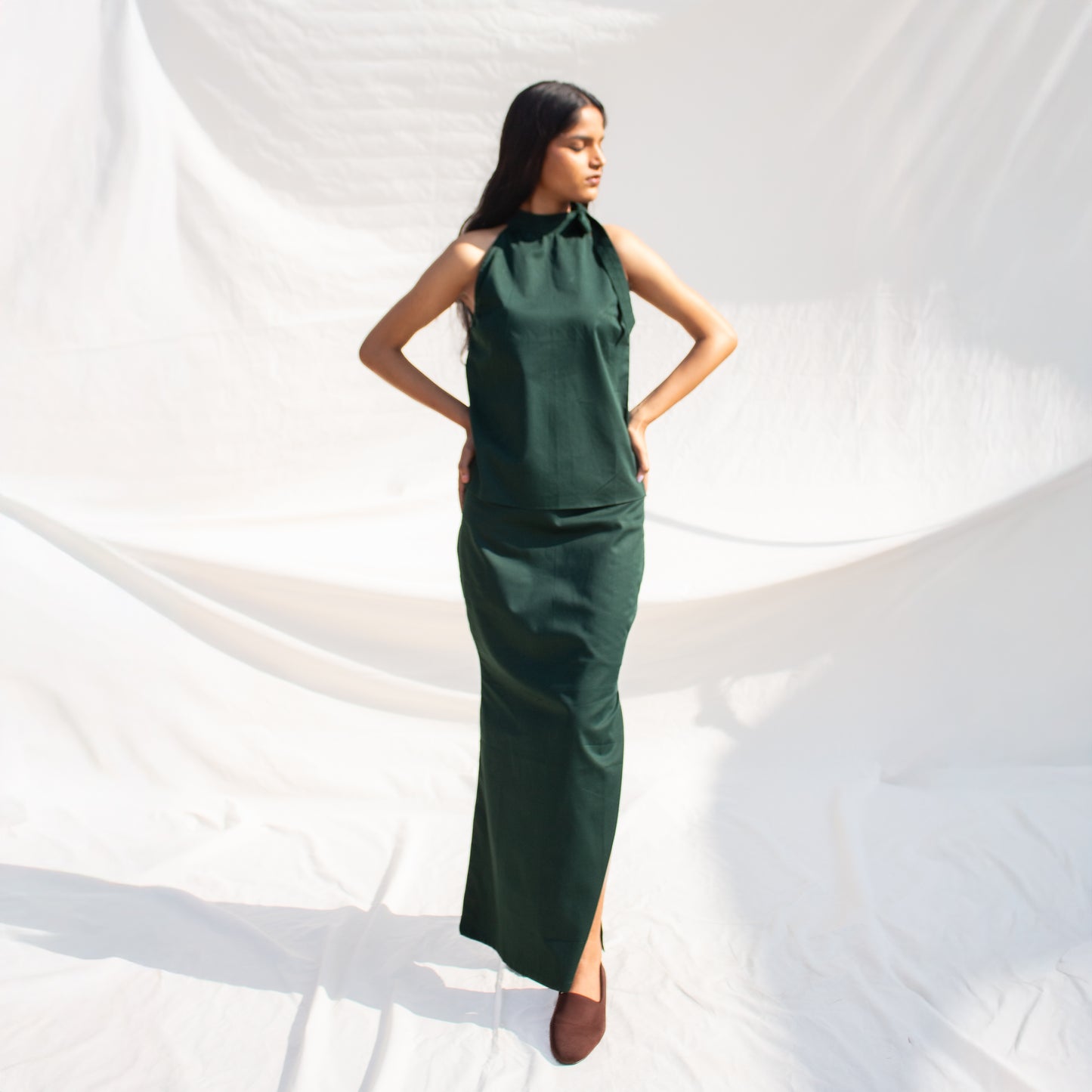 Dark Green Halter Neck Cotton Top