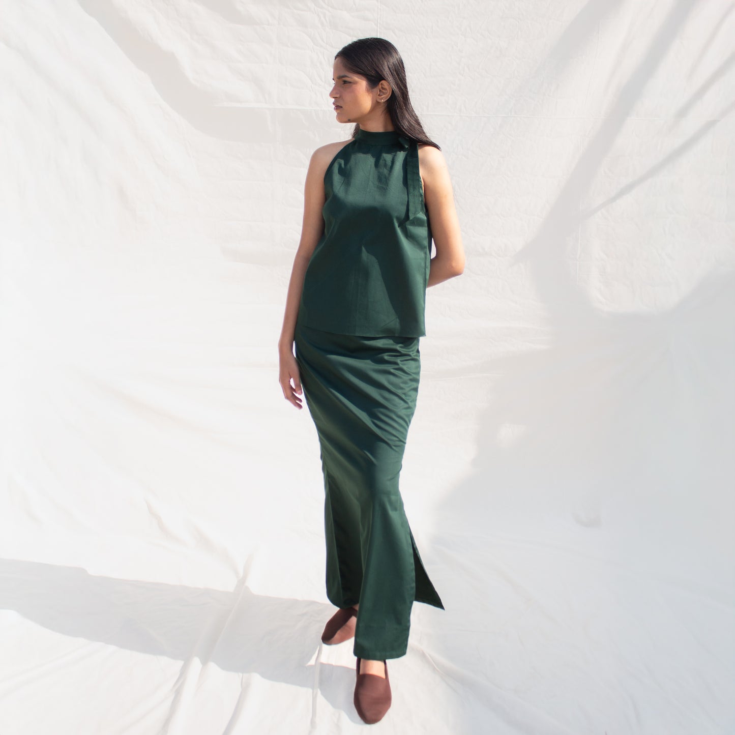 Dark Green Halter Neck Cotton Top