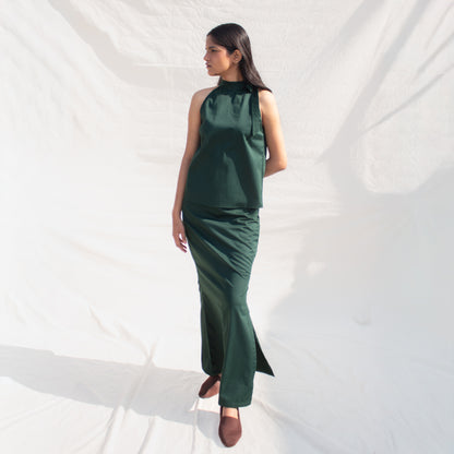 Dark Green Halter Neck Cotton Top