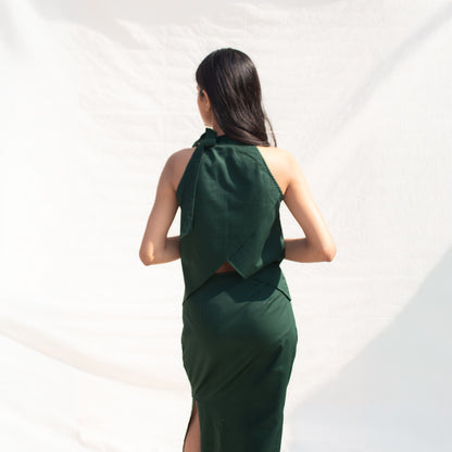 Dark Green Halter Neck Cotton Top