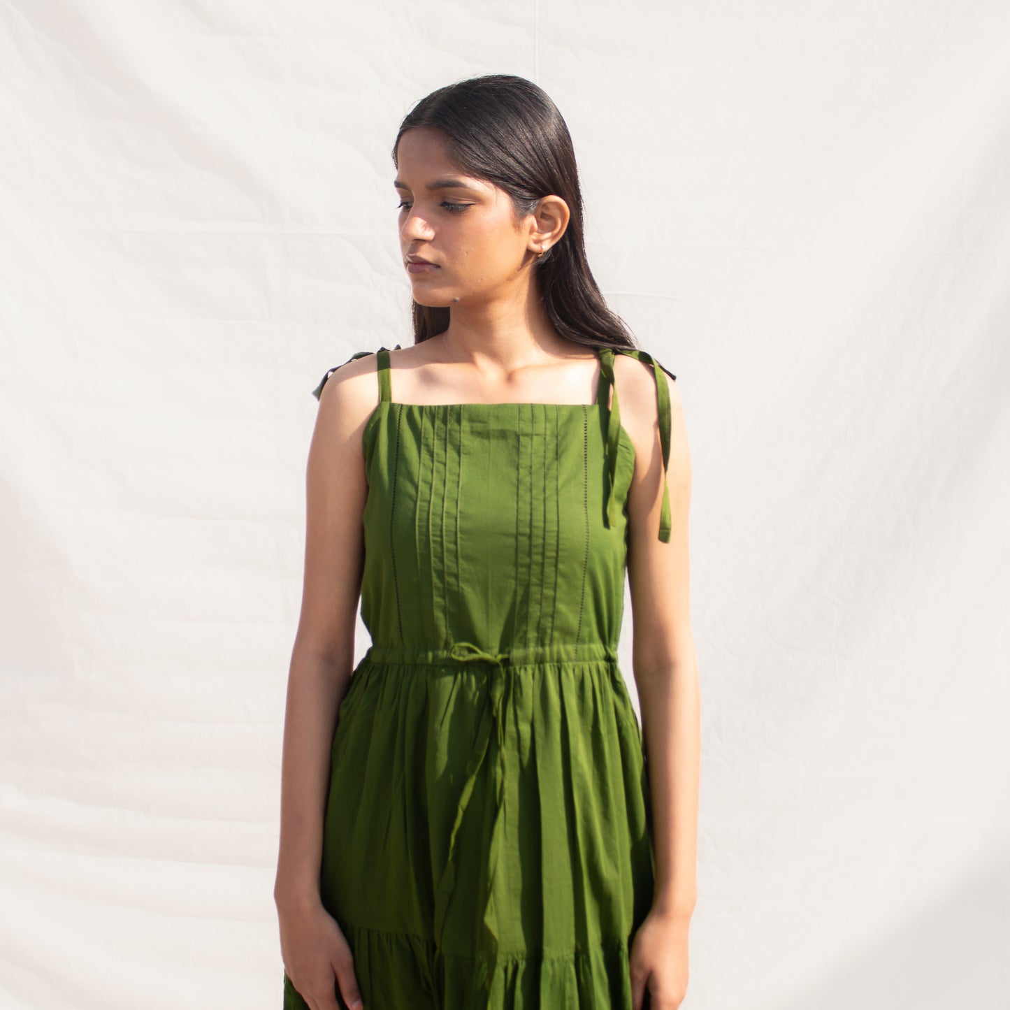 Olive Square Neck Tiered Dress