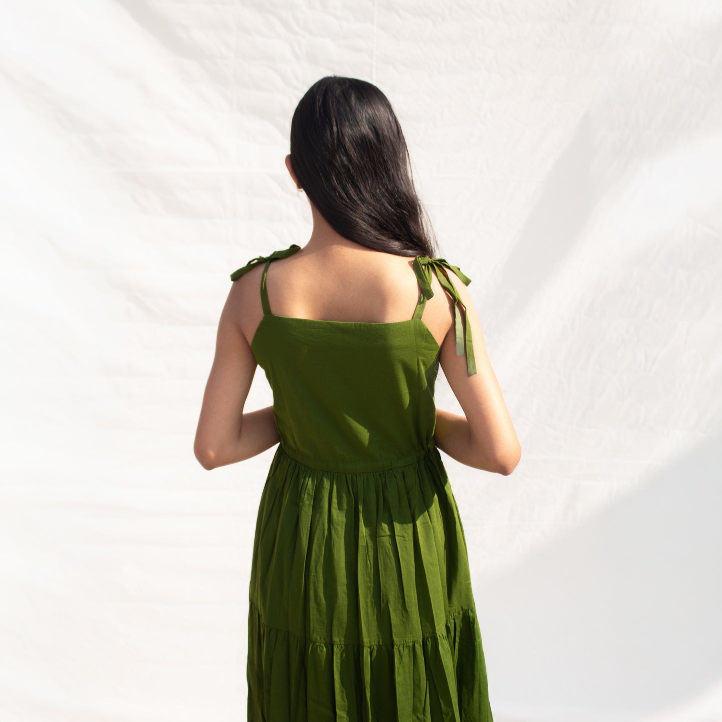 Olive Square Neck Tiered Dress