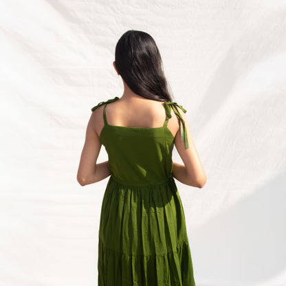 Olive Square Neck Tiered Dress