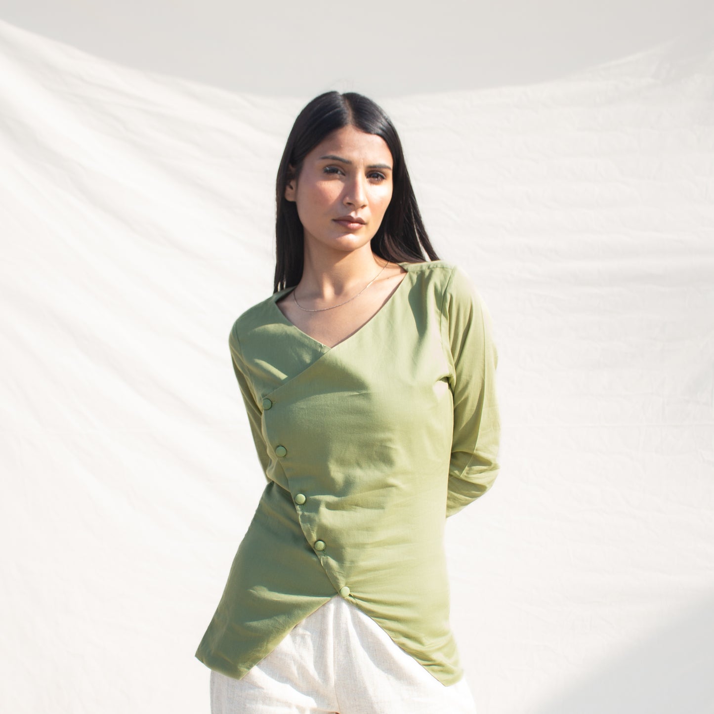 Pista Green Full Sleeve Angarakha Top