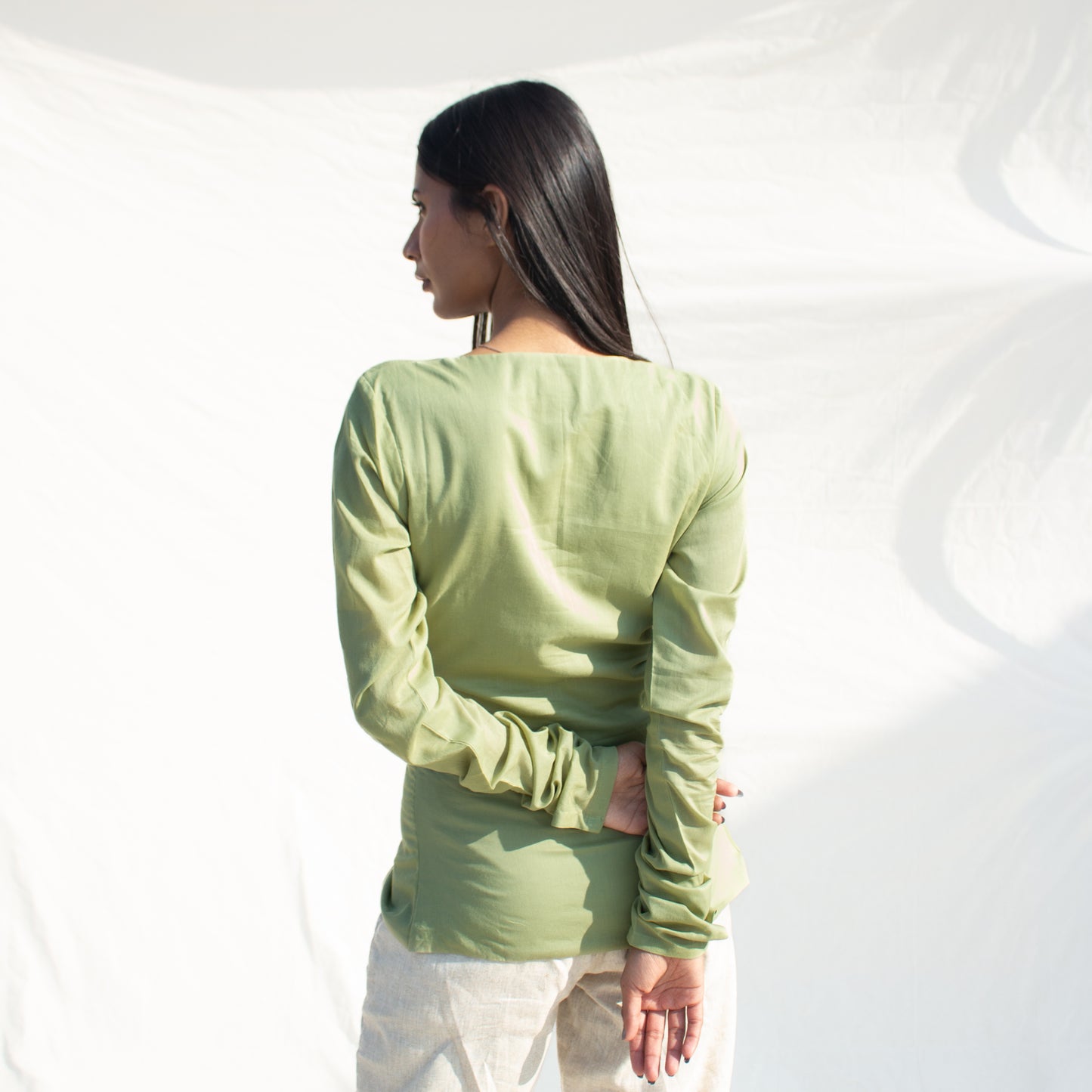 Pista Green Full Sleeve Angarakha Top