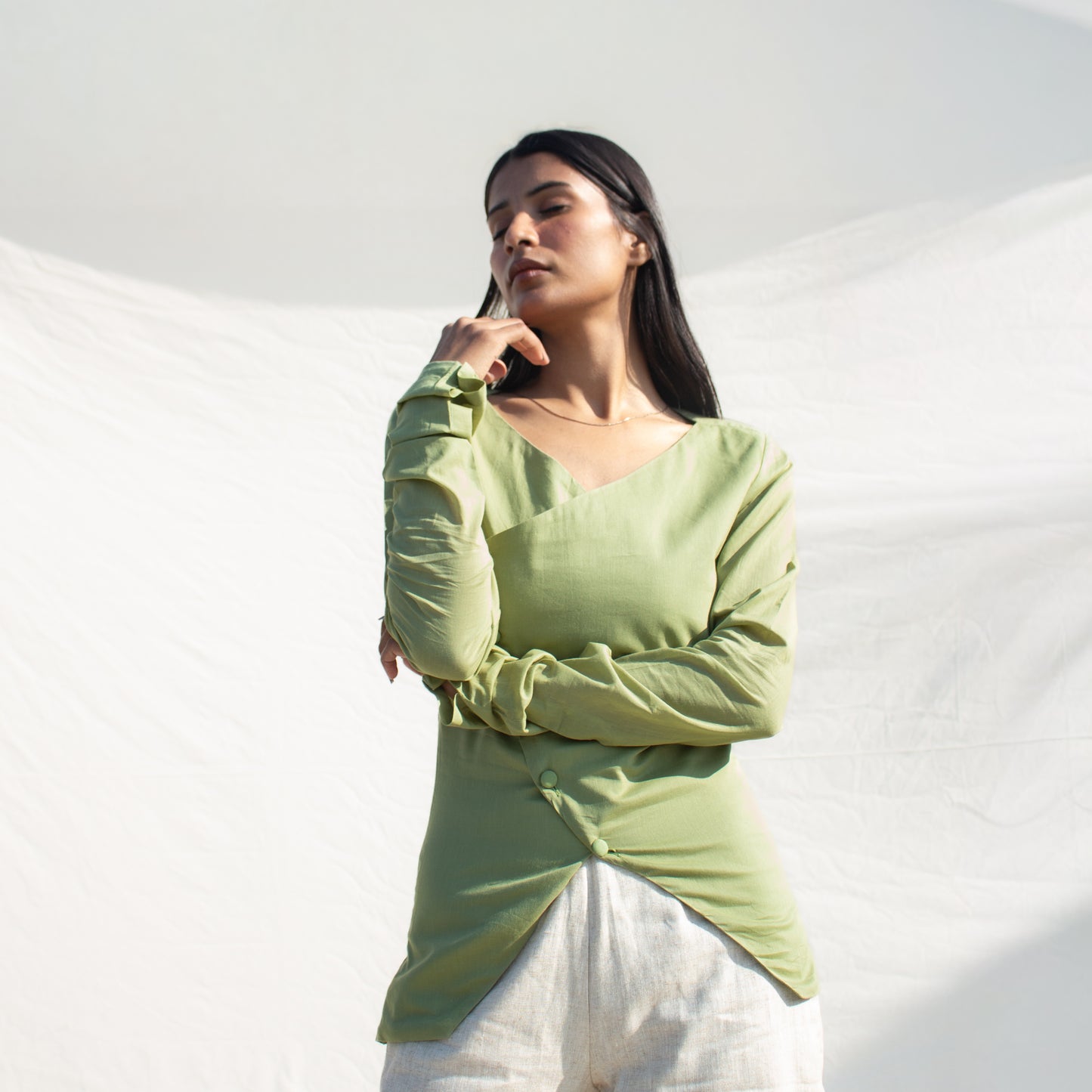 Pista Green Full Sleeve Angarakha Top