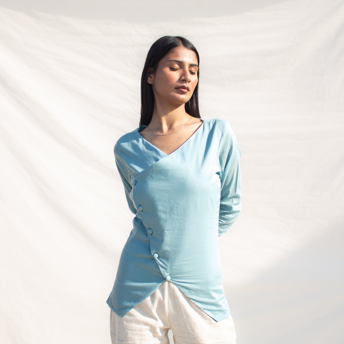 Powder Blue Full Sleeve Angarakha Top