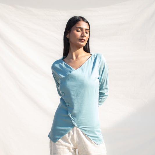 Powder Blue Full Sleeve Angarakha Top