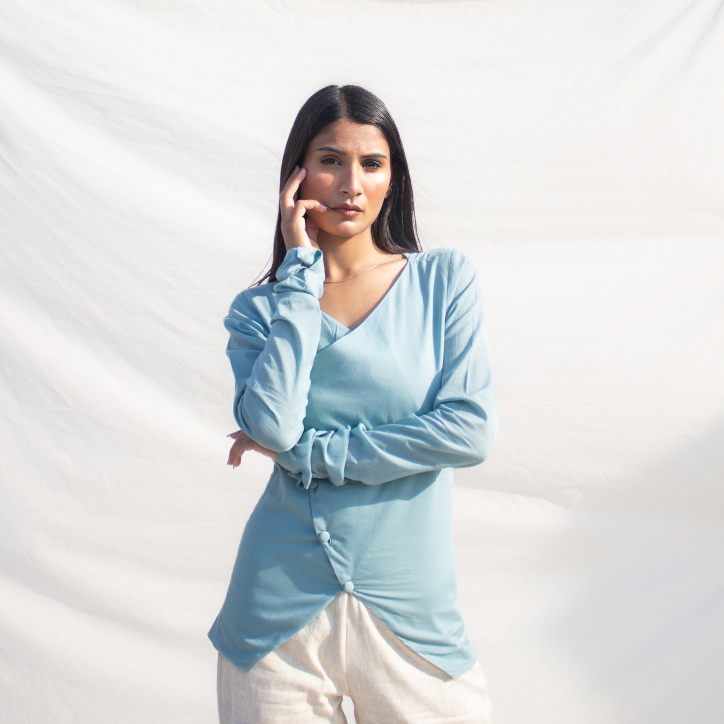 Powder Blue Full Sleeve Angarakha Top