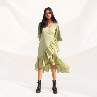 Pista Green Ruffle Angarakha Dress