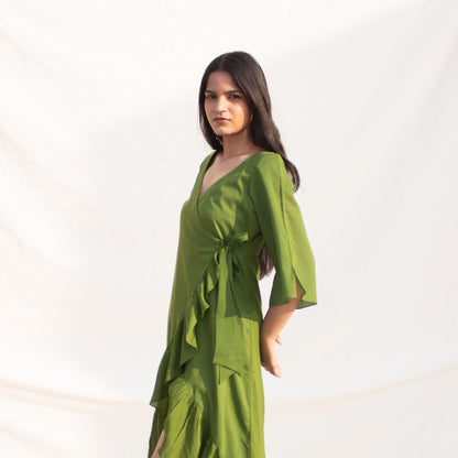 Olive Ruffle Angarakha Dress