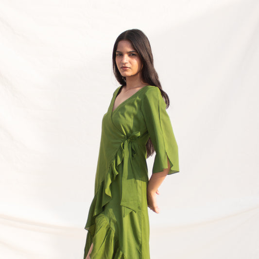Olive Ruffle Angarakha Dress