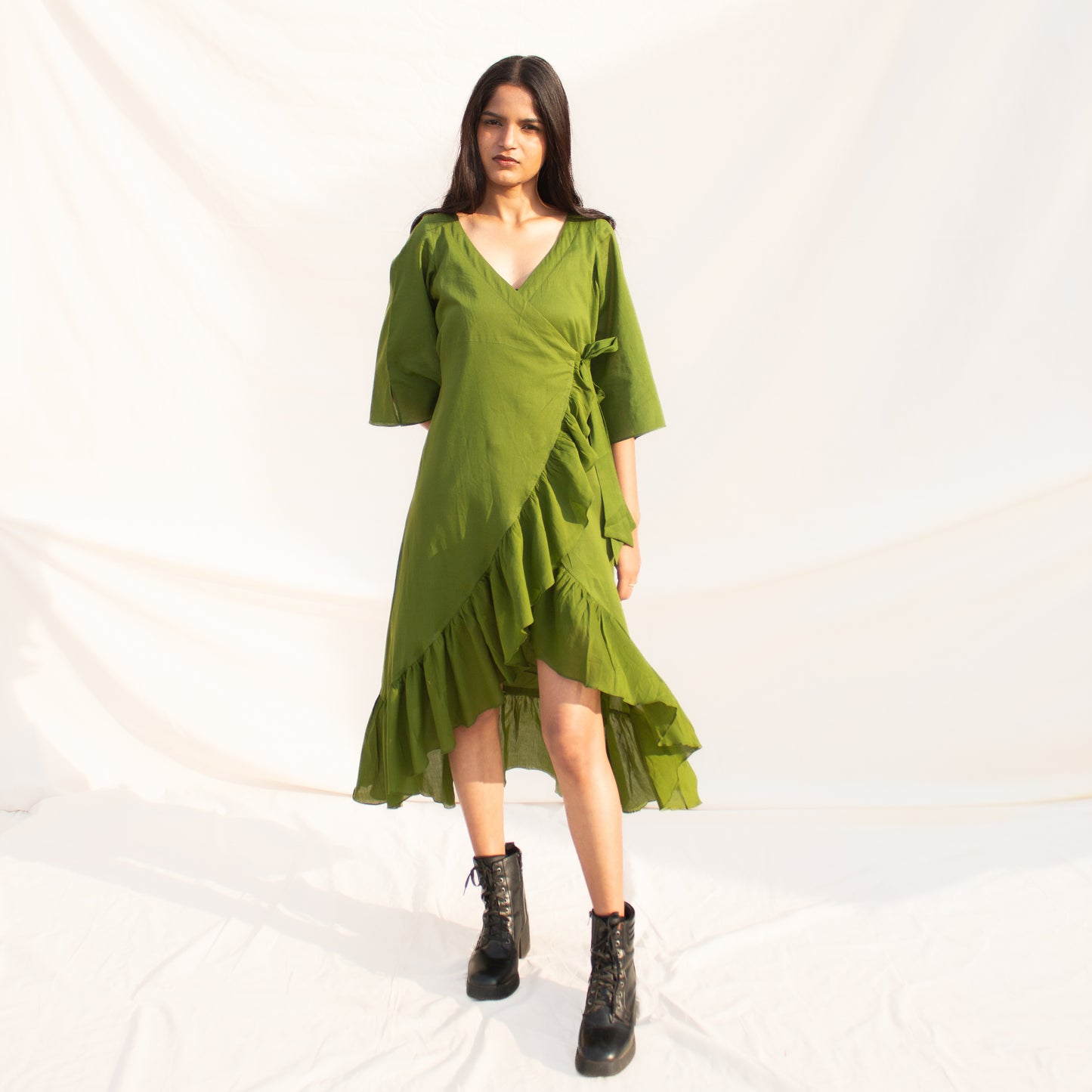 Olive Ruffle Angarakha Dress