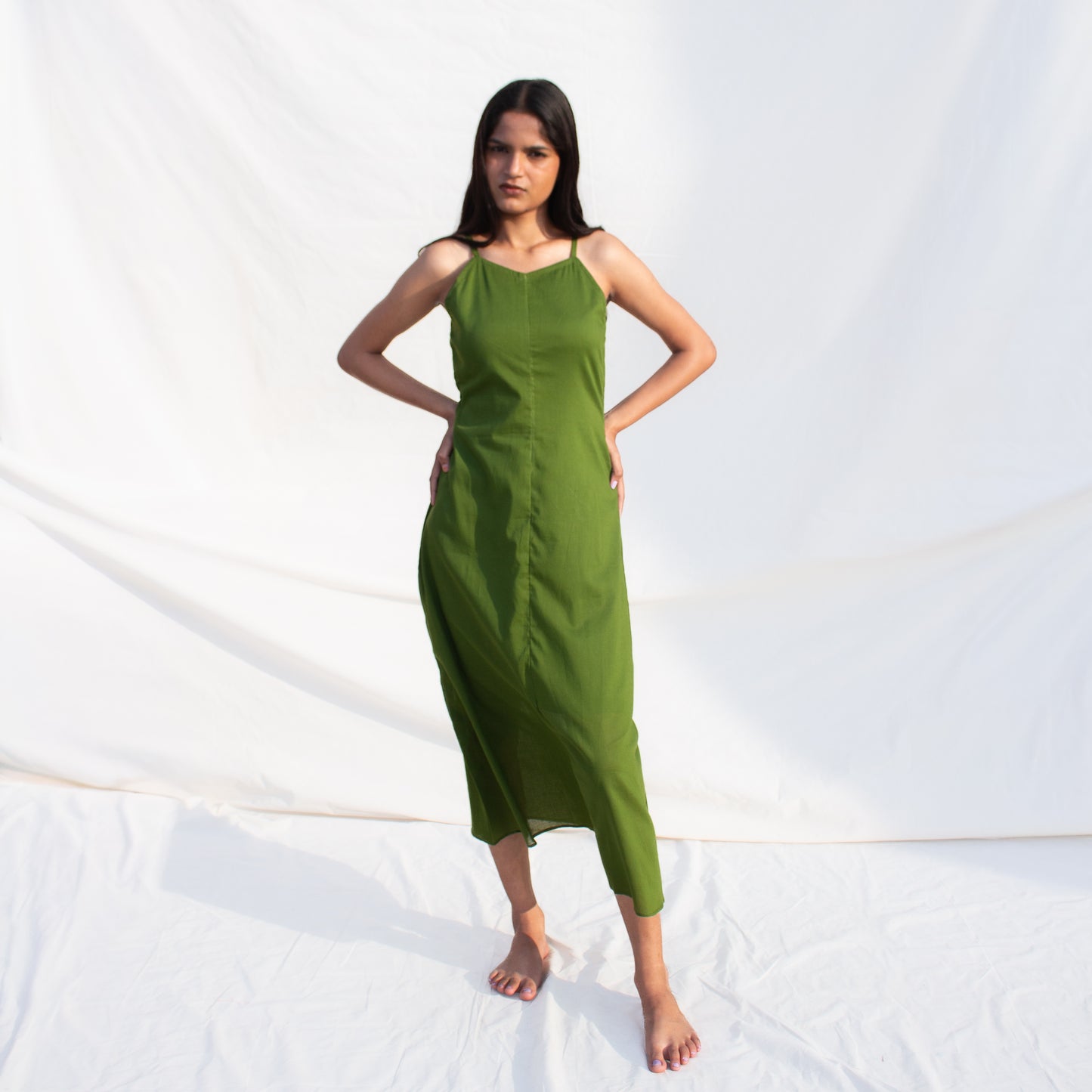 Olive Solid Slip Dress