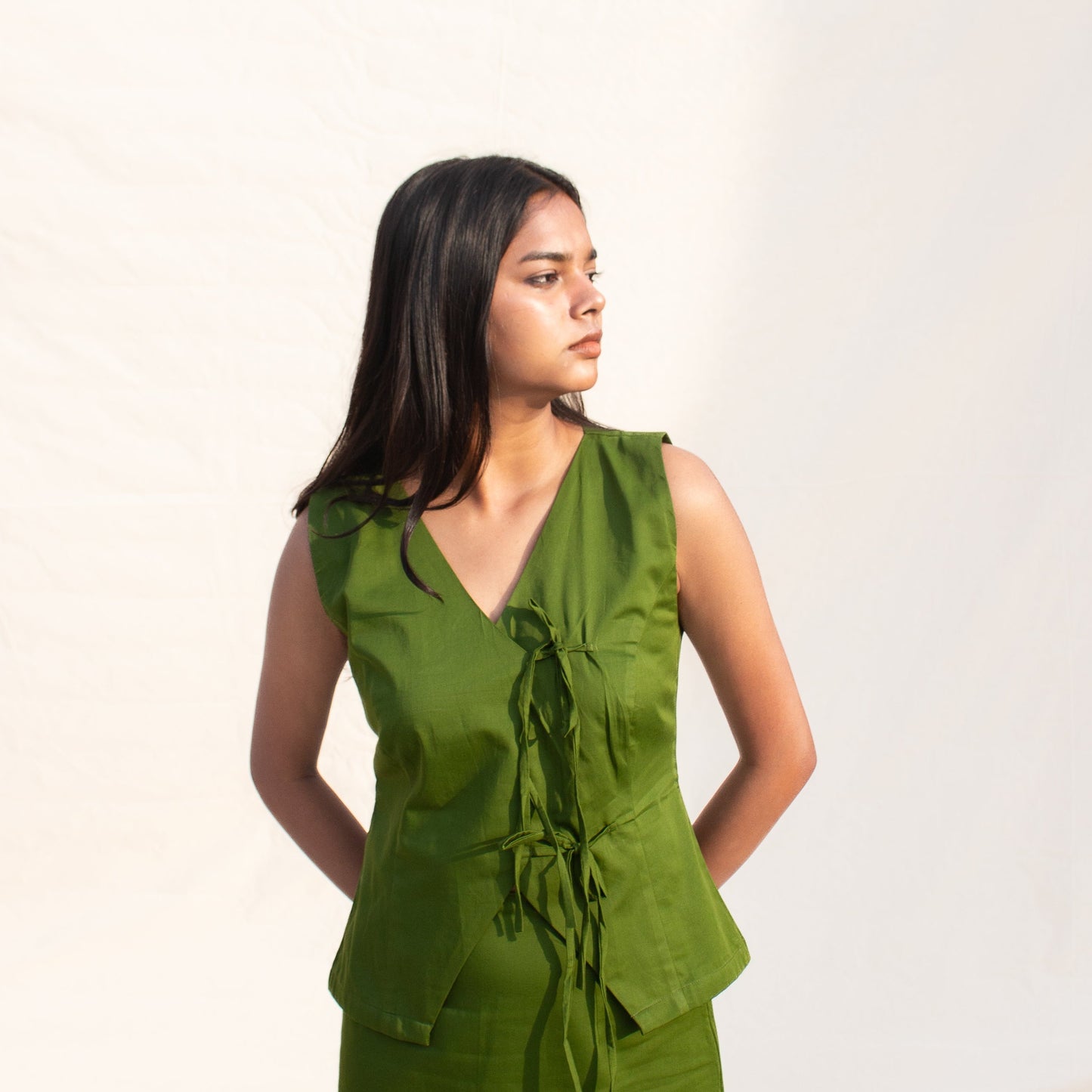 Olive Tie Up Cotton Top