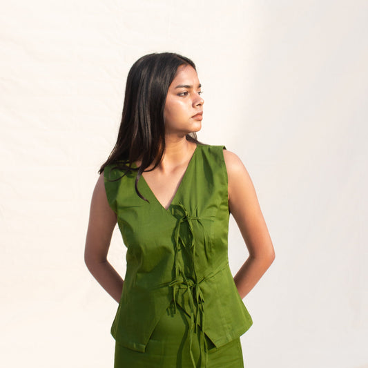 Olive Tie Up Cotton Top