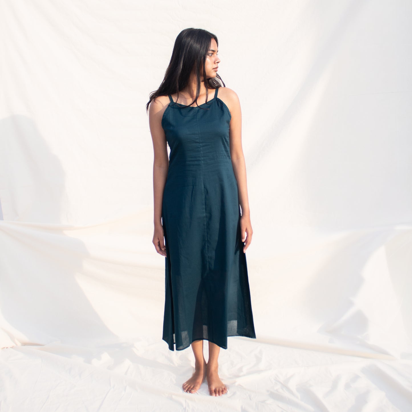 Teal Solid Slip Dress