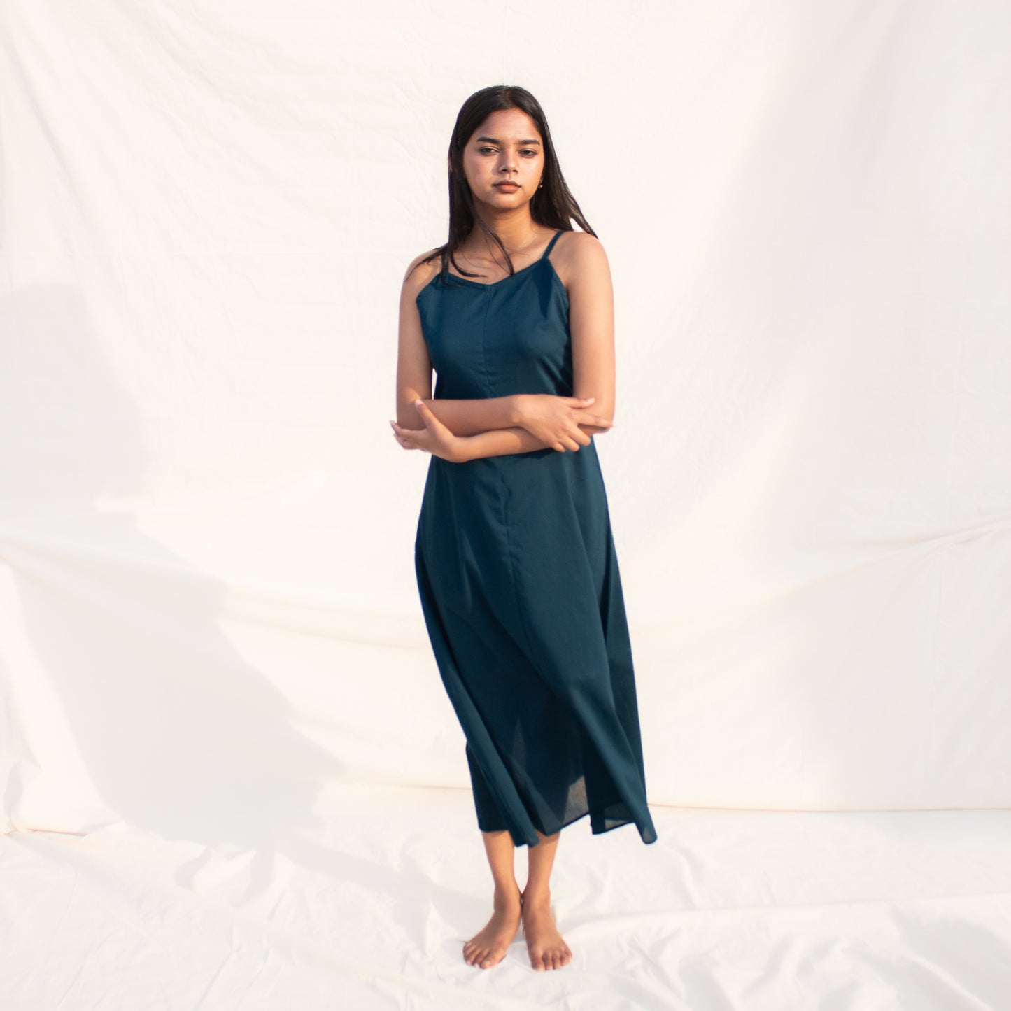 Teal Solid Slip Dress