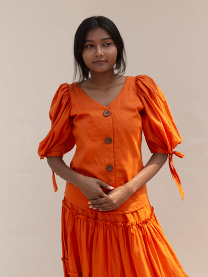 Orange Puff Sleeve Top