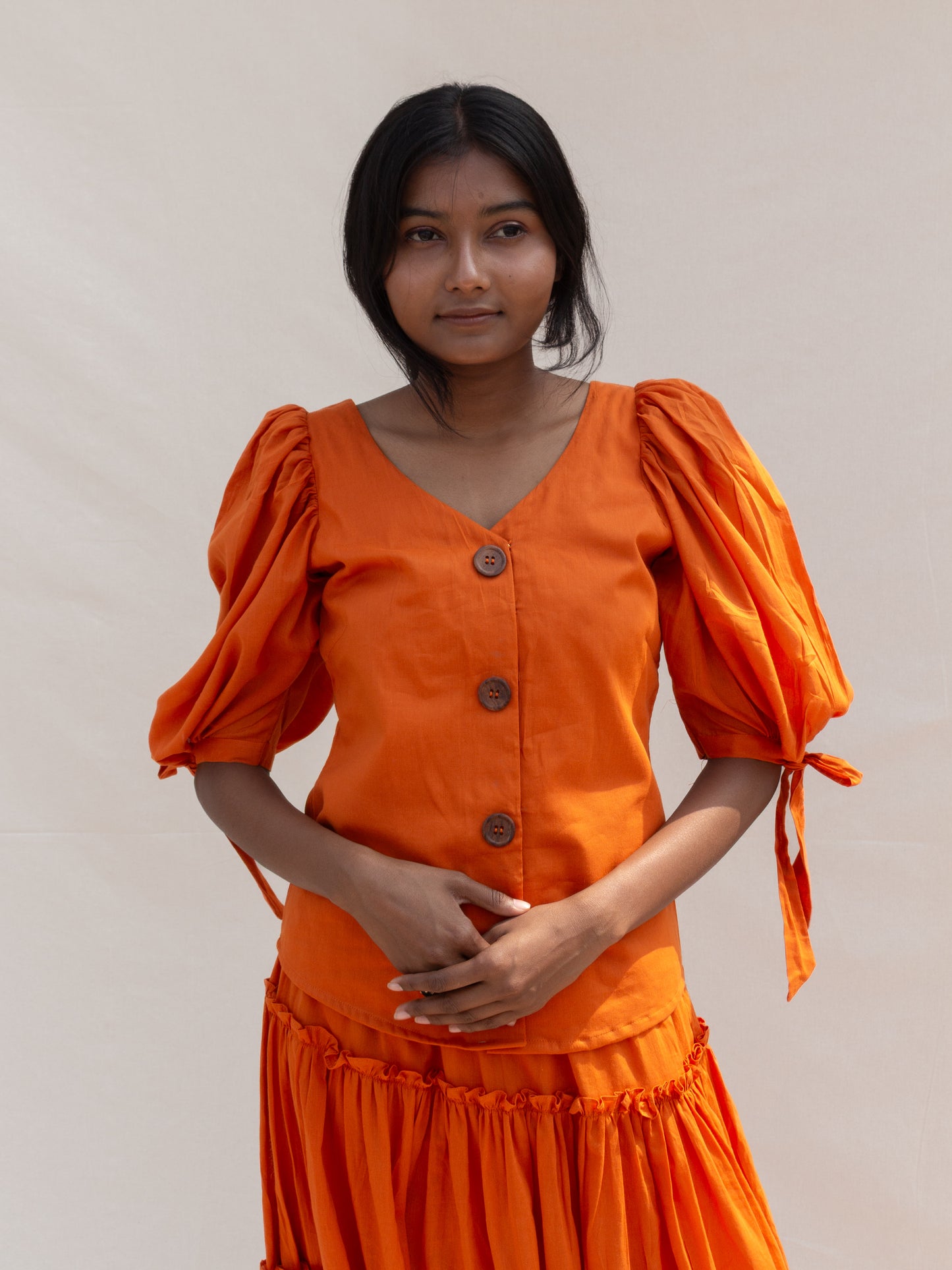 Orange Puff Sleeve Top