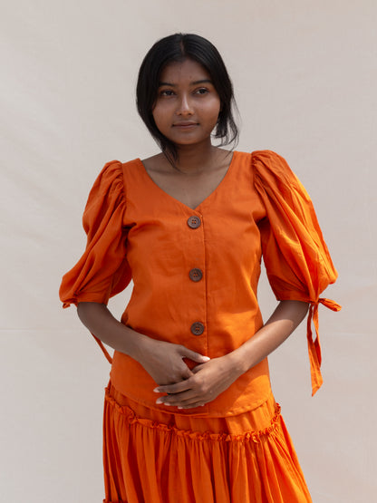 Orange Puff Sleeve Top