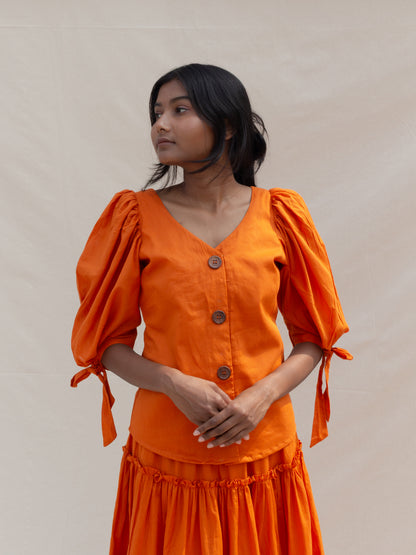 Orange Puff Sleeve Top