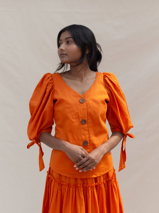 Orange Puff Sleeve Top