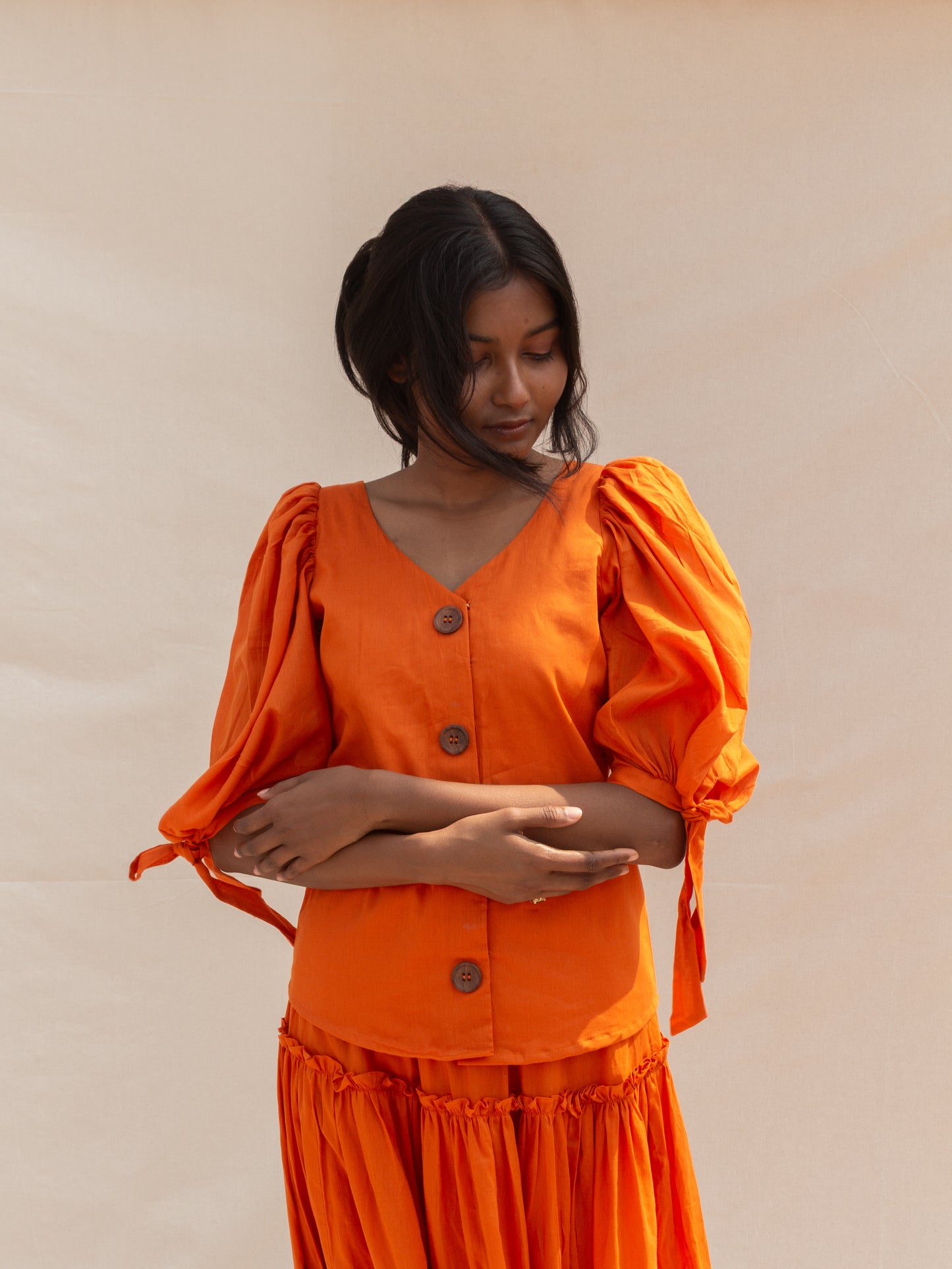 Orange Puff Sleeve Top