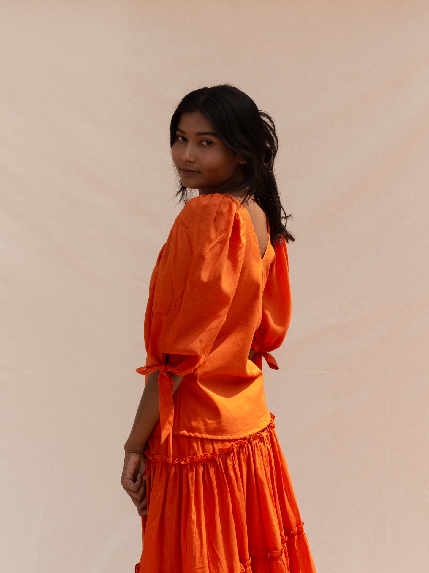 Orange Puff Sleeve Top