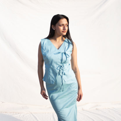 Powder Blue Tie Up Cotton Top