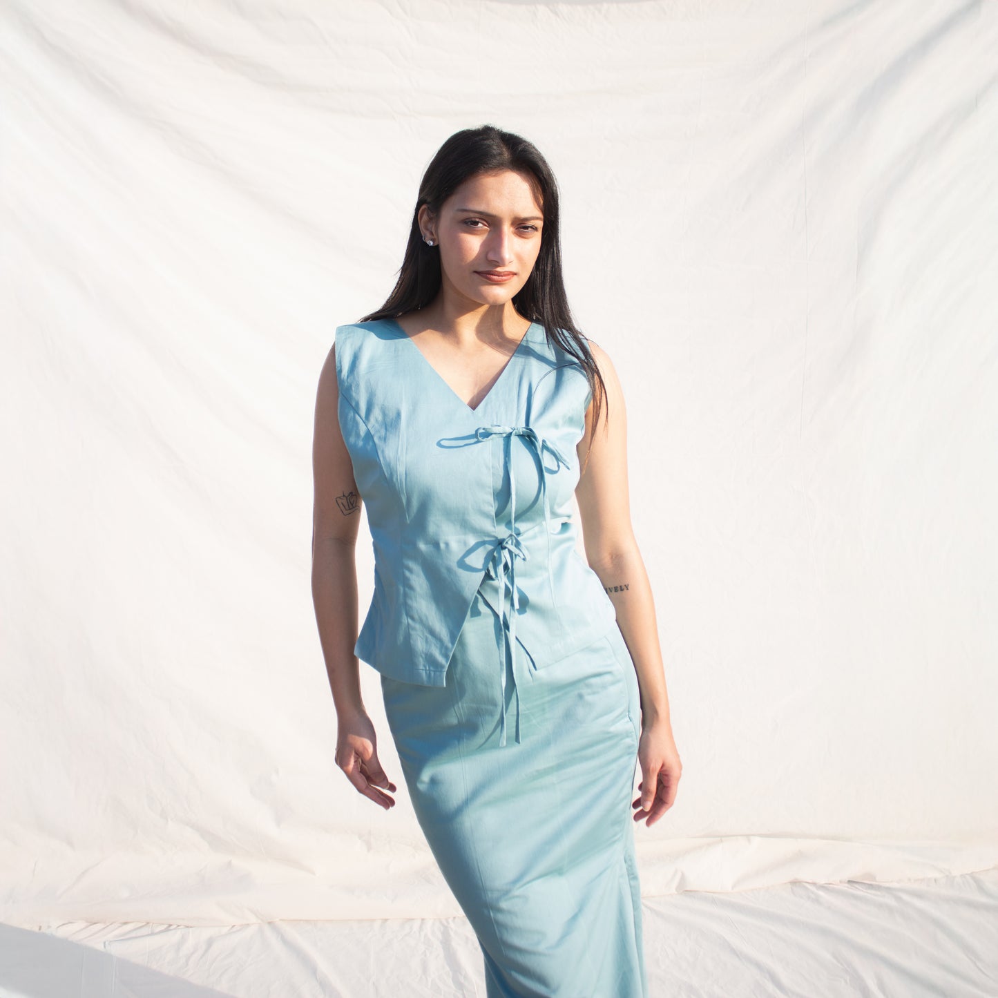 Powder Blue Tie Up Cotton Top