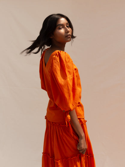 Orange Puff Sleeve Top