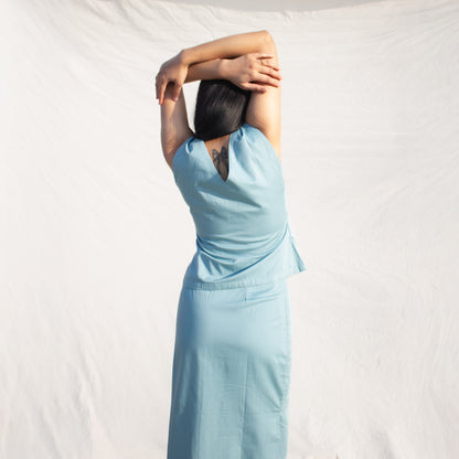 Powder Blue Tie Up Cotton Top
