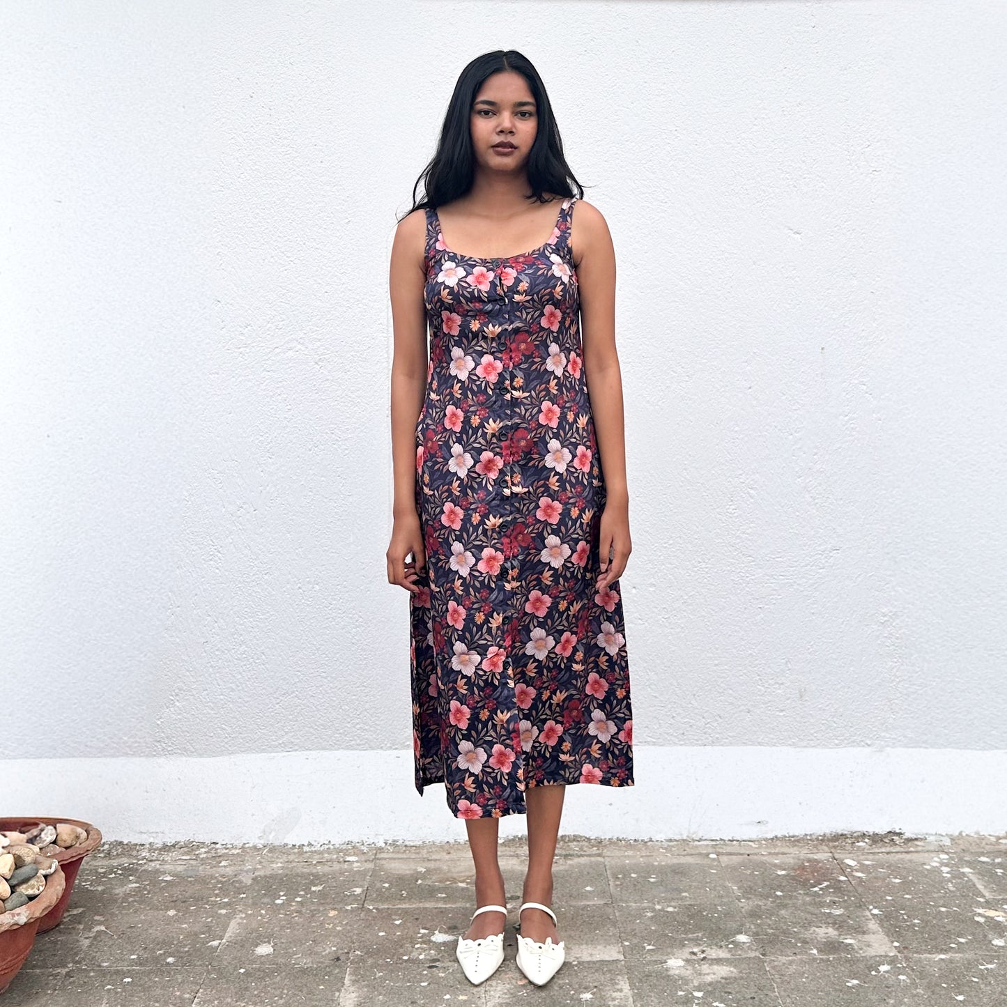 Black Button Down Midi Dress