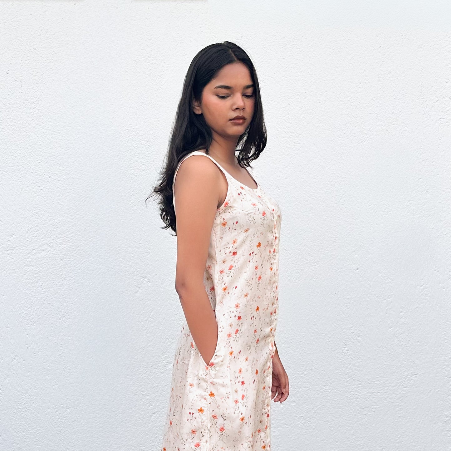 Apricot Button Down Midi Dress