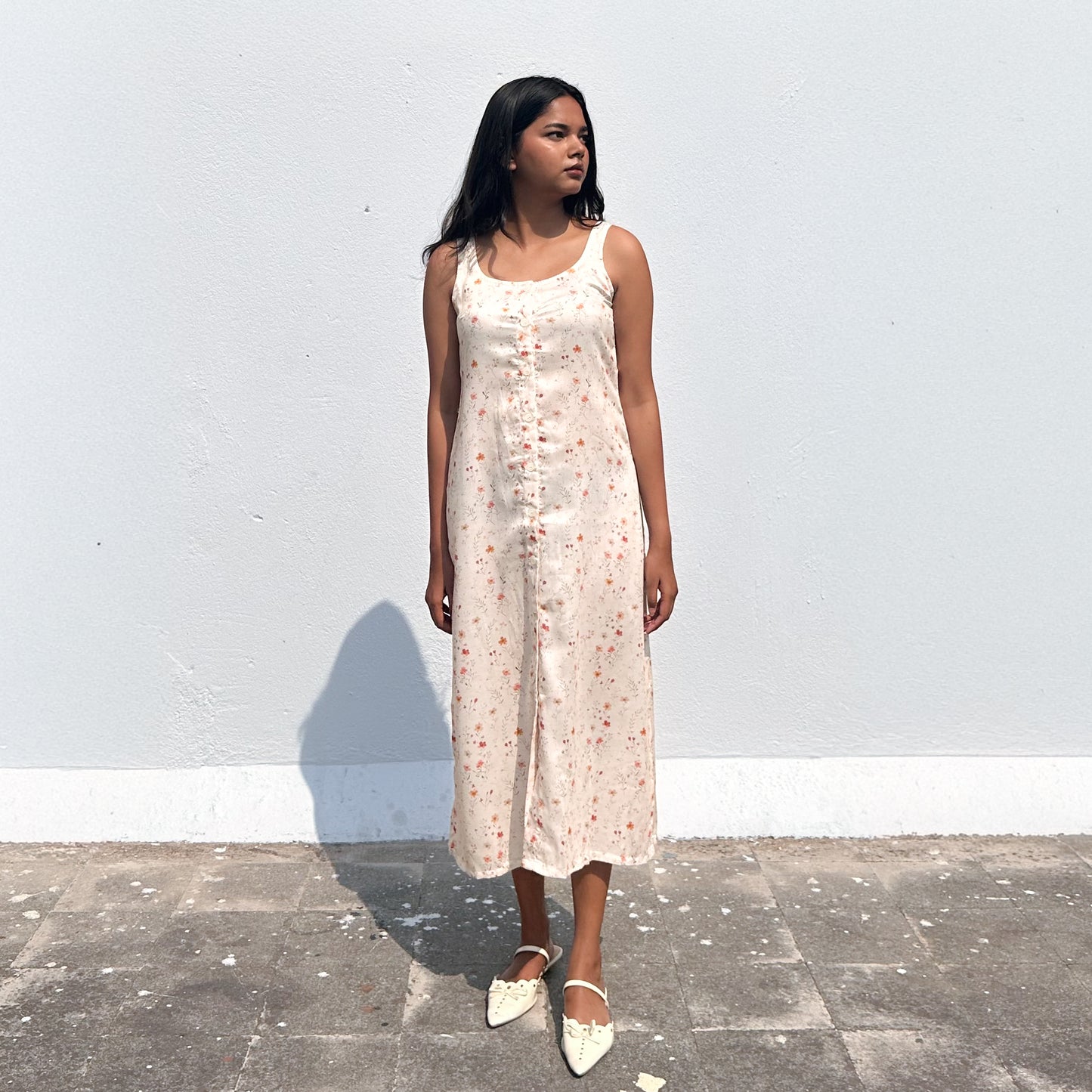 Apricot Button Down Midi Dress