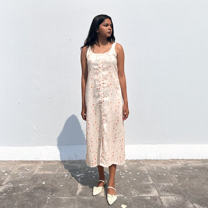 Apricot Button Down Midi Dress