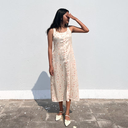 Apricot Button Down Midi Dress