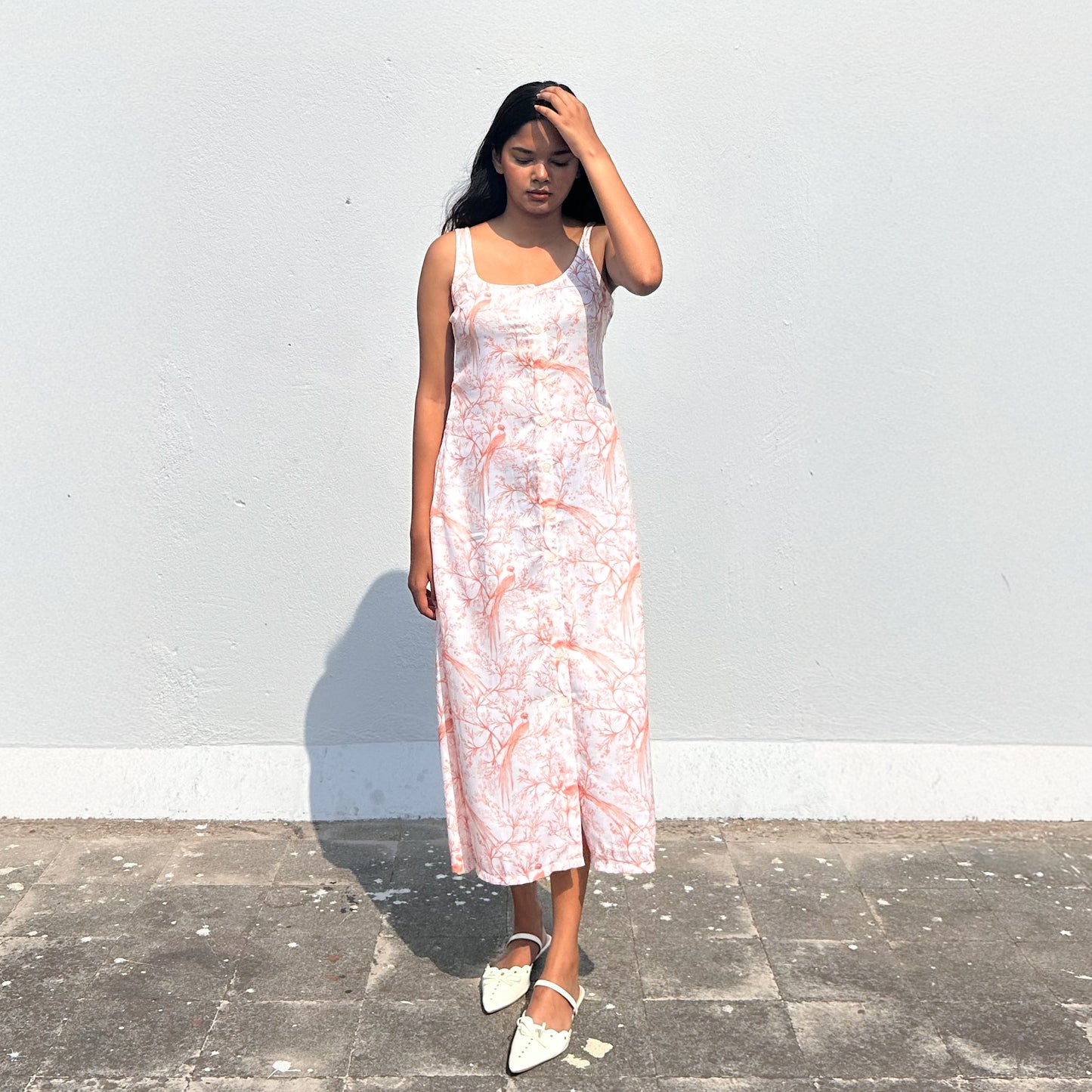 Peach Button Down Midi Dress