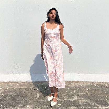 Peach Button Down Midi Dress