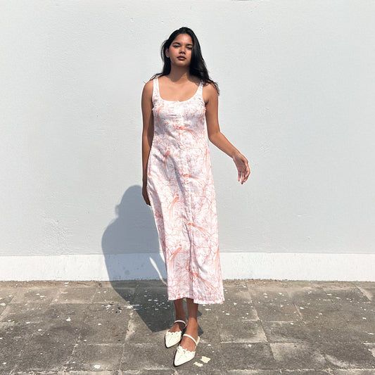 Peach Button Down Midi Dress