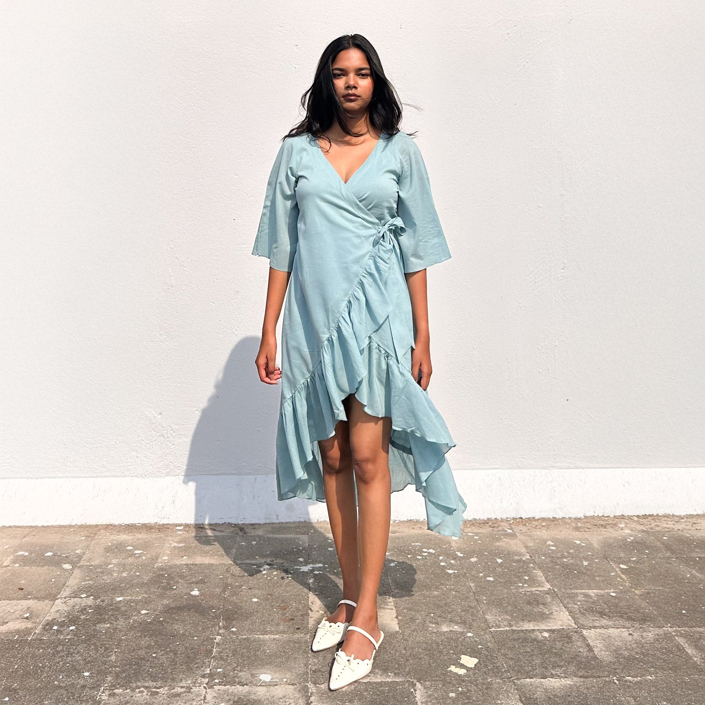 Powder Blue Ruffle Angarakha Dress